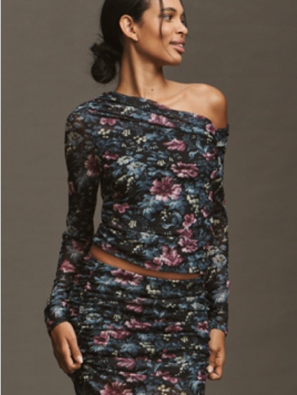 By Anthropologie Mesh Long-Sleeve Asymmetric Top